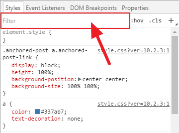 google chrome inspect element styles pane filter