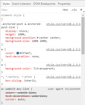 google chrome inspect element styles pane