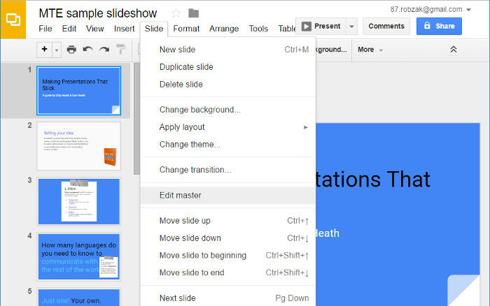 Google Slides - Edit Master Slide