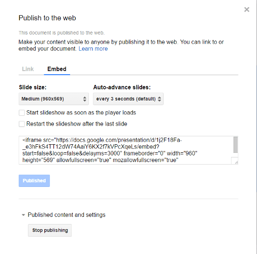google-slides - embed on website