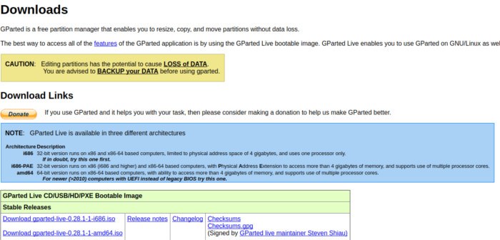 linux-home-directory-gparted-download-page