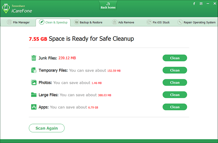 icarefone-cleanup-scan-result