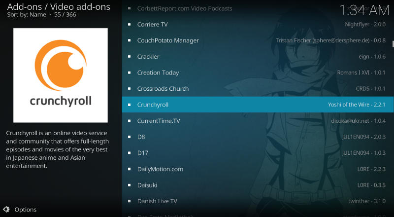 Kodi Crunchyroll add-on