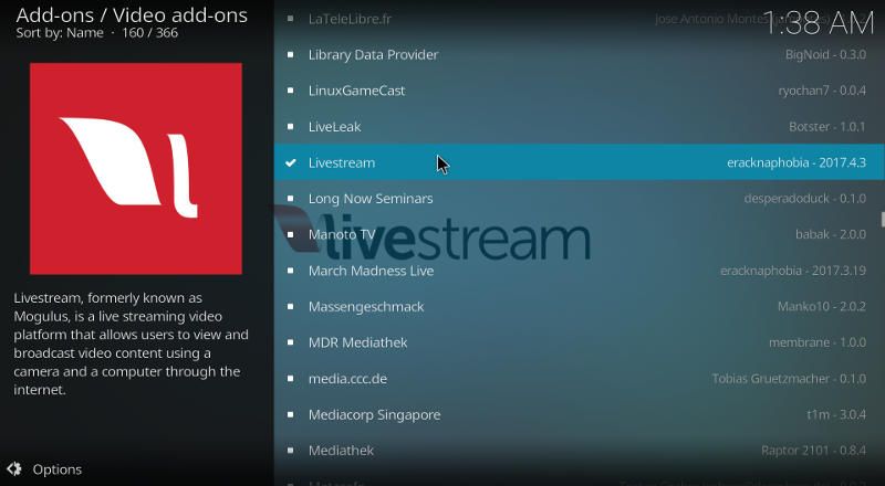 Kodi Livestream Add-on