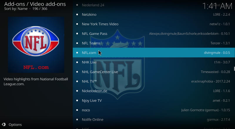 Kodi NFL Add-on