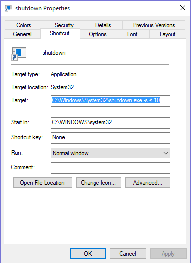 cortana-shutdown-shortcut-properties
