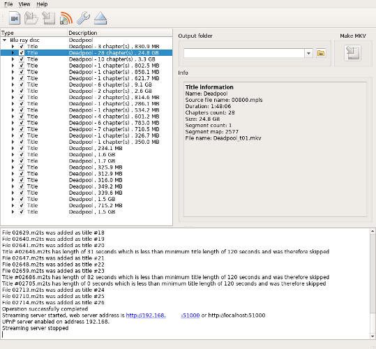 MakeMKV Blu Ray File Listing