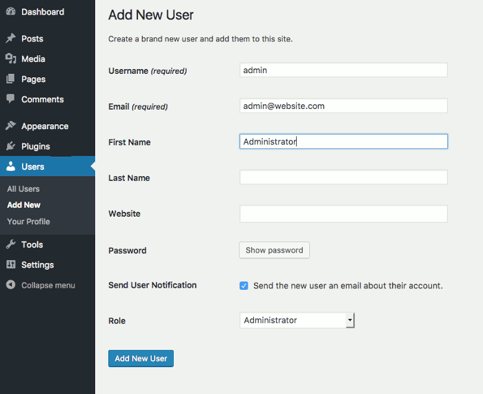 wordpress-administrator-account