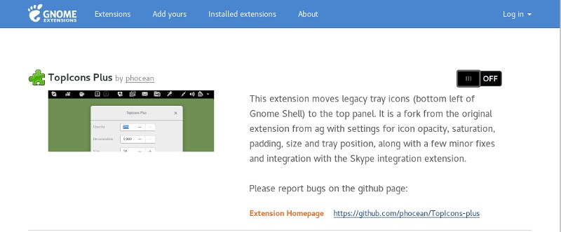 Enable TopIcons Plus