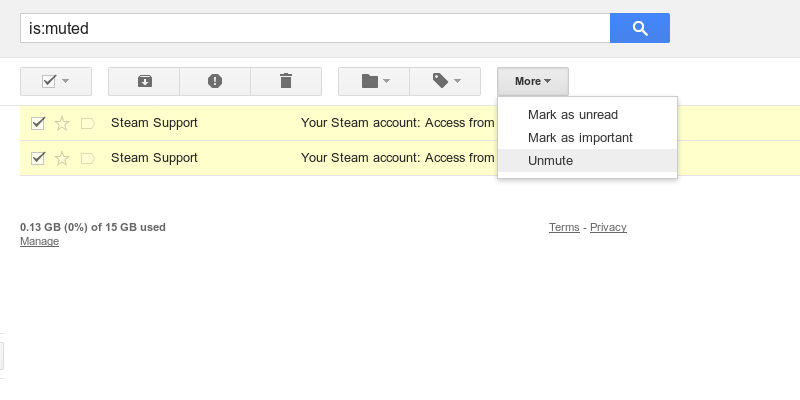 Unmute Gmail threads