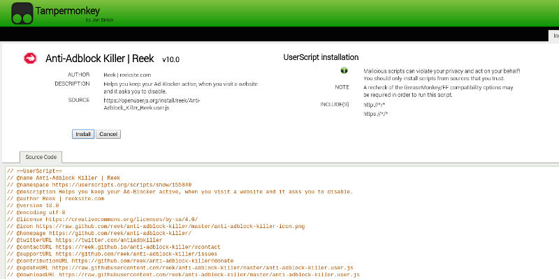 Add Anti-Adblock Killer To Tampermonkey Add Anti-Adblock Killer To Tampermonkey