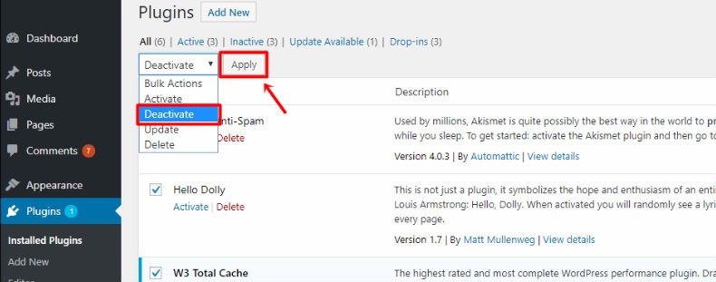 fix-wordpress-problems-installed-plugins-deactivate