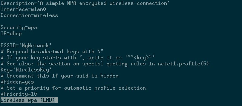 Netctl wireless profile Netctl wireless profile