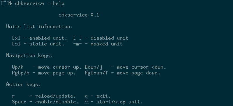 Chkservice help dialogue Chkservice help dialogue