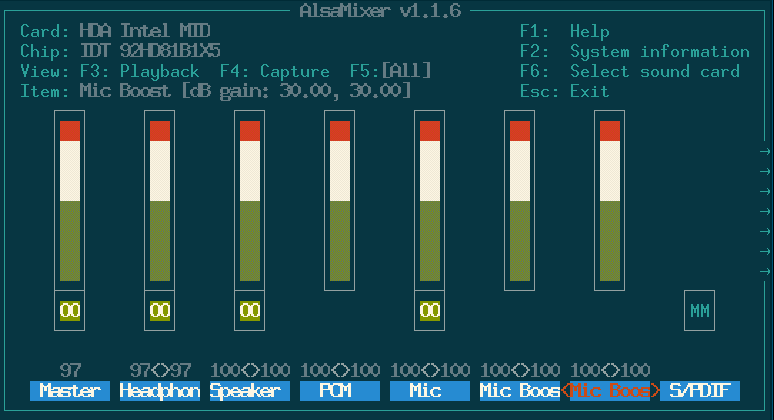 Alsamixer "all" view Alsamixer "all" view