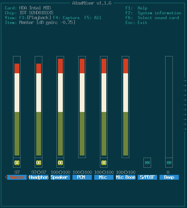 Alsamixer default Alsamixer default