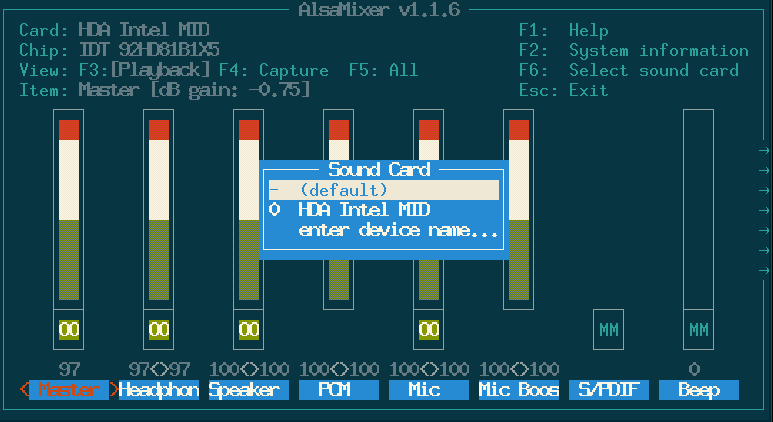 Alsamixer sound card selection Alsamixer sound card selection