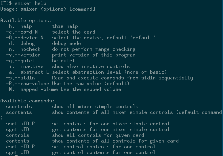 Amixer help dialogue Amixer help dialogue