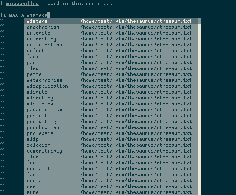 Vim thesaurus suggestions