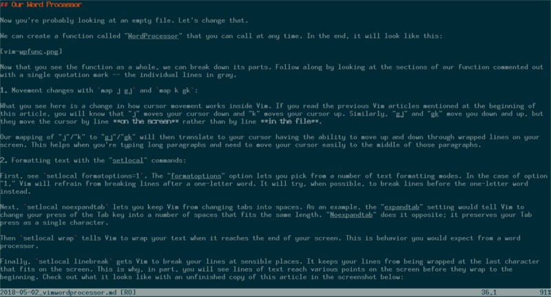 Vim line break example