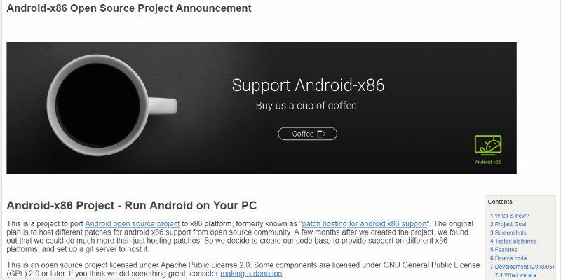 Android X86.org Website Snapshot