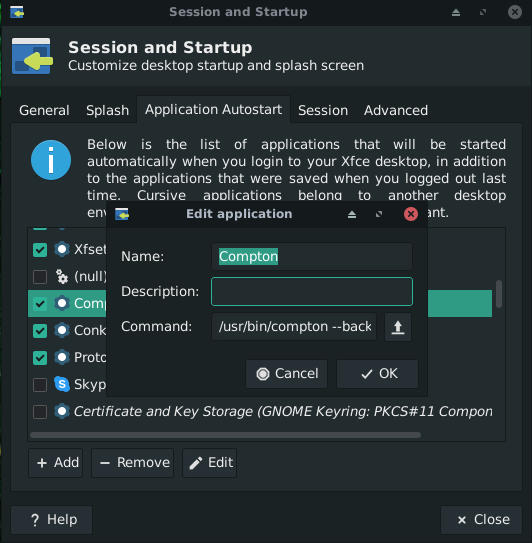 XFCE Run Compton At Start