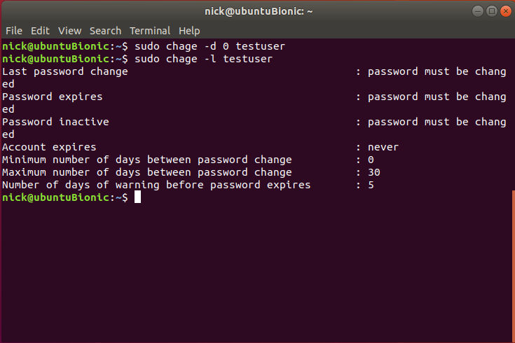 Expire password with chage Expire password with chage