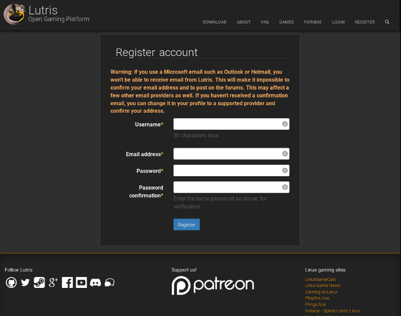 Create Your Lutris Account