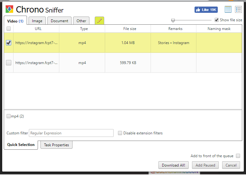 Download Videos Instagram Stories Chrono Download Manager Sniffer e1630032066902
