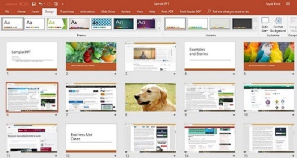 Selecting design template for PowerPoint 2010