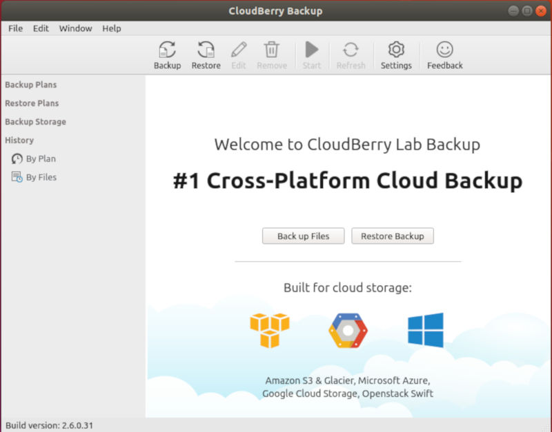 CloudBerry Backup Home Screen