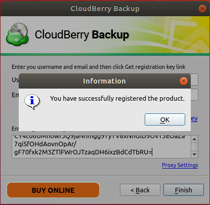 CloudBerry Backup Successful Registration