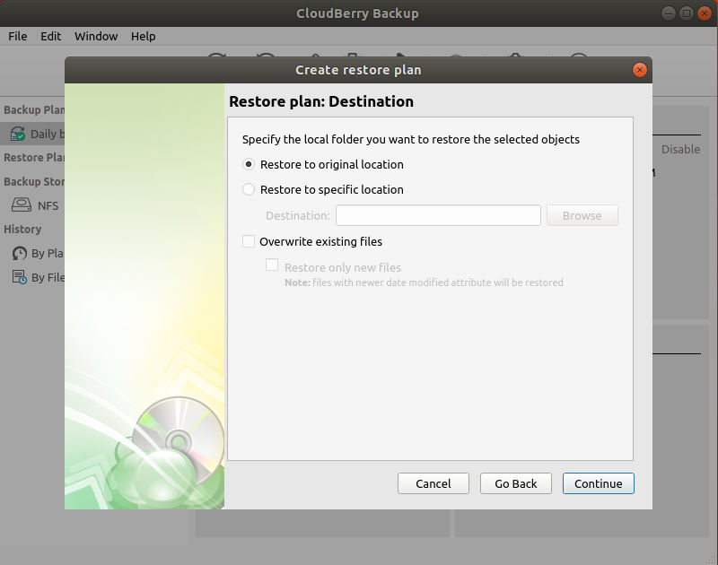 Select Restore Destination