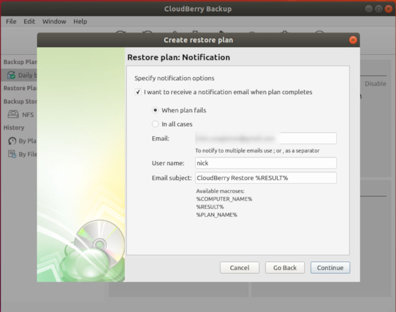 Set Restore Notifications