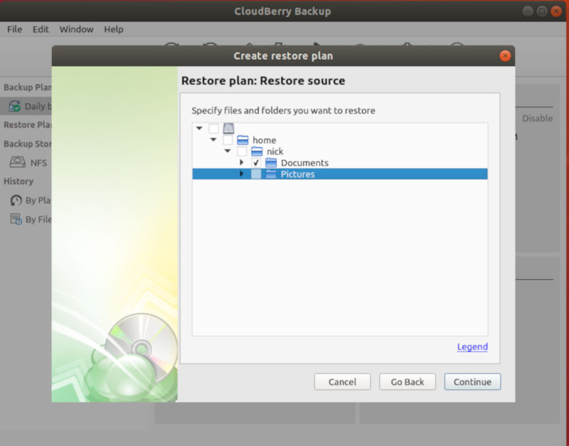 Choose Folders To Restore From