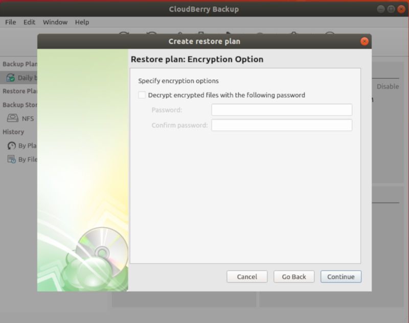 Enter Encryption Password For Restore