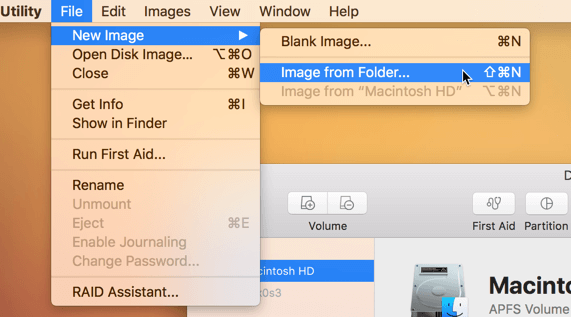 Creating a new image from a folder in macOS.