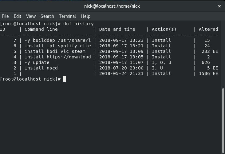 List DNF History Fedora