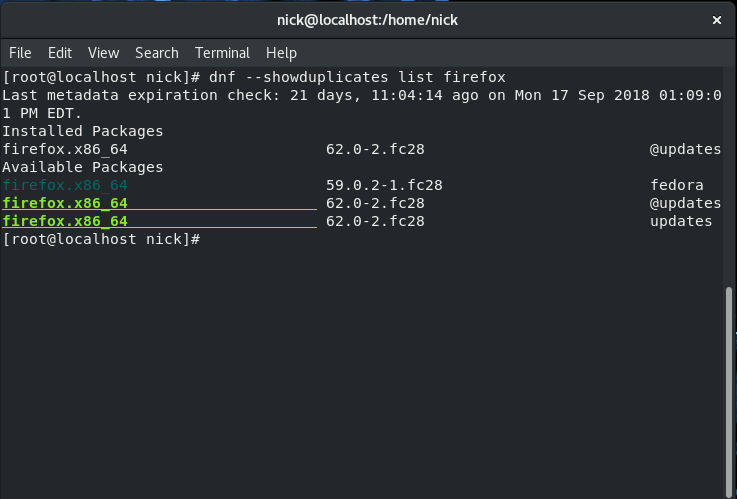 List Available Versions Fedora