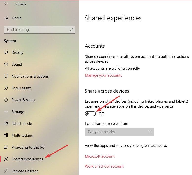 shared-experiences-win10-disable-from-settings-app