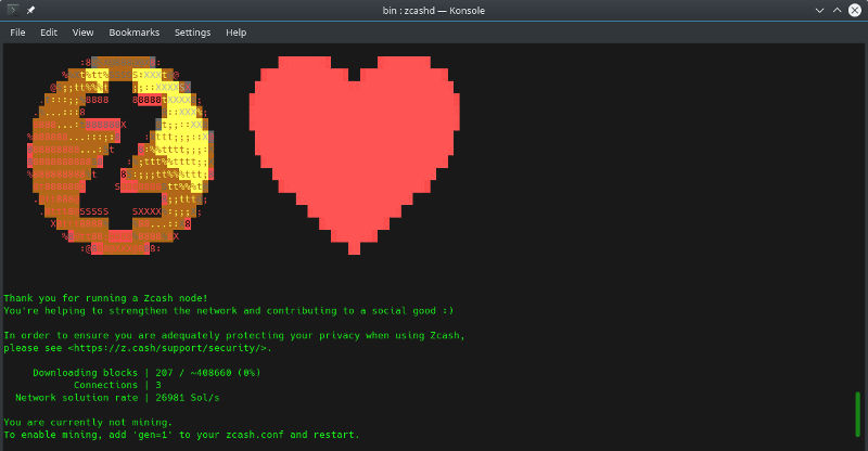 Zcashd running Zcashd running