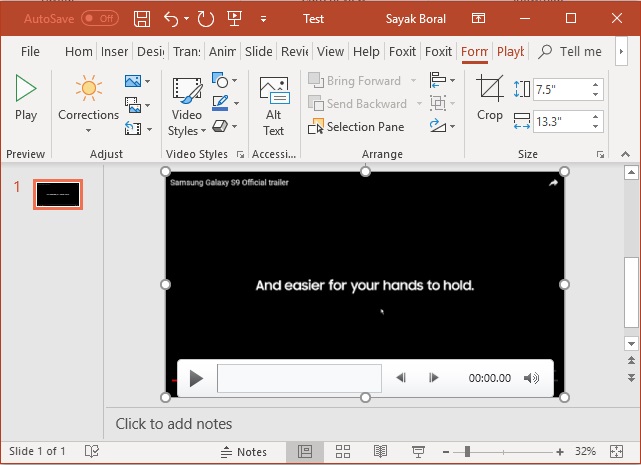 Captured Video Screen inserted in PowerPoint