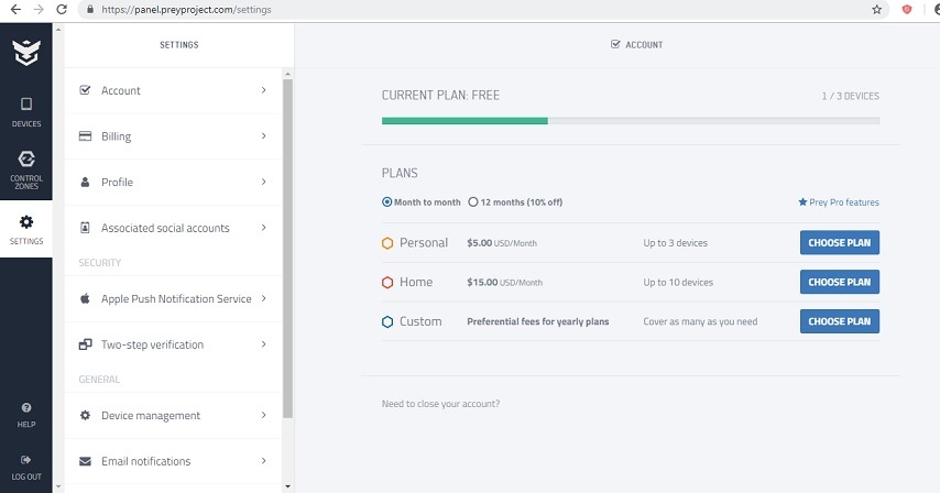 Prey 1.8.1 Pricing Plans