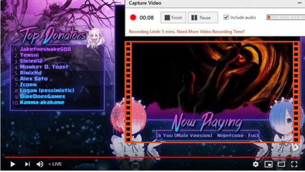 Video screen capture by TinyTake app