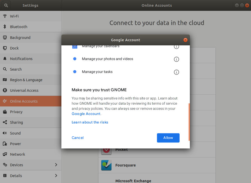 Allow GNOME Permissions Google Allow GNOME Permissions Google