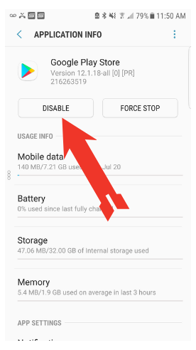 google play disable