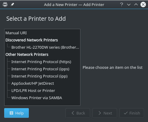 KDE Available Printers