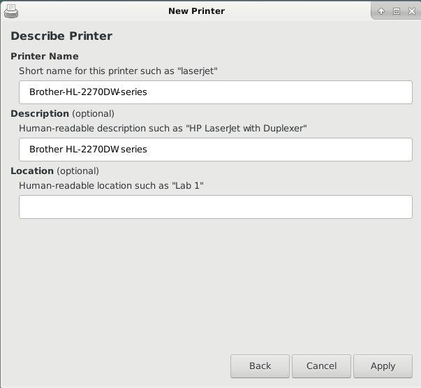 XFCE Printer Description