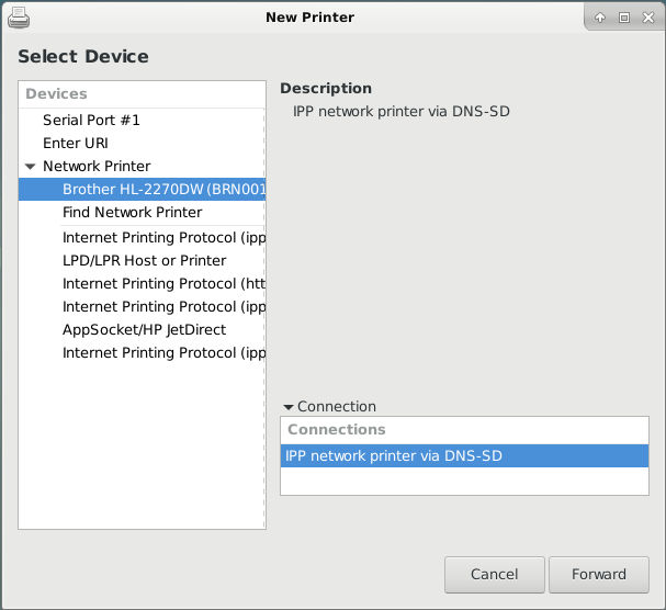 XFCE Available Printers