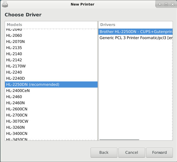 XFCE Recommended Printer Drivers